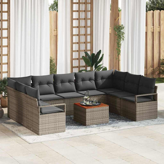 Garten-Sofa-Set mit Kissen 10 pcs Grau Poly Rattan