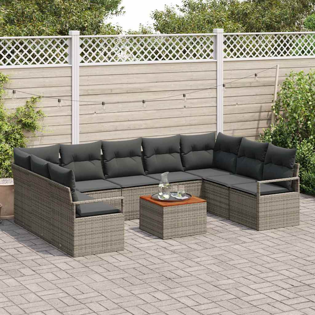 Garten-Sofa-Set mit Kissen 10 pcs Grau Poly Rattan