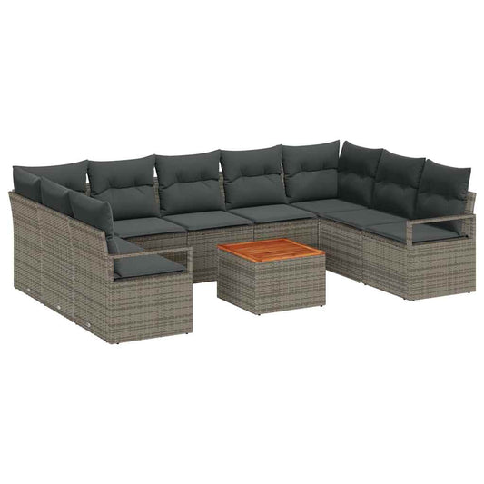 Garten-Sofa-Set mit Kissen 10 pcs Grau Poly Rattan