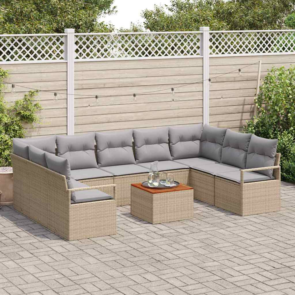 Garten-Sofa-Set mit Kissen 10 pcs Beige Poly Rattan