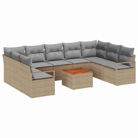 Garten-Sofa-Set mit Kissen 10 pcs Beige Poly Rattan