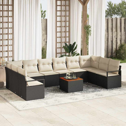 Garten-Sofa-Set mit Kissen 11 pcs Schwarz Poly Rattan