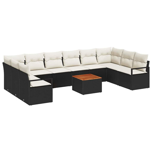 Garten-Sofa-Set mit Kissen 11 pcs Schwarz Poly Rattan