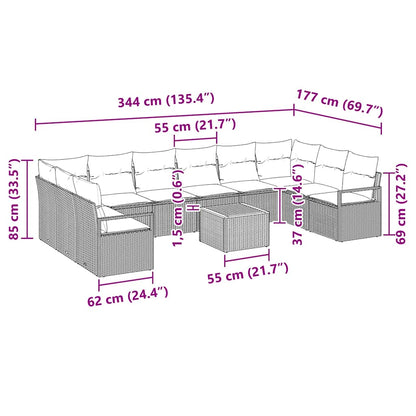 Garten-Sofa-Set mit Kissen 11 pcs Schwarz Poly Rattan