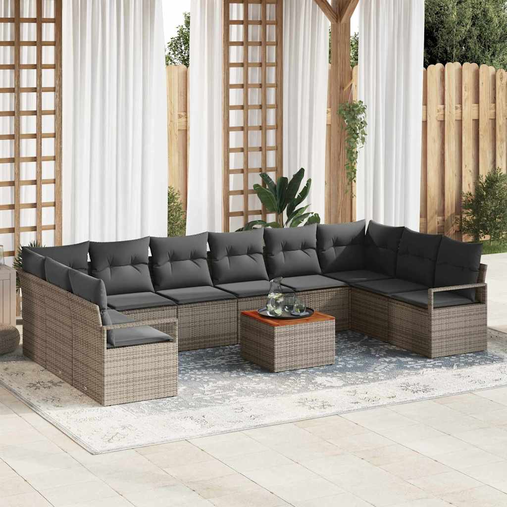 Garten-Sofa-Set mit Kissen 11 pcs Grau Poly Rattan