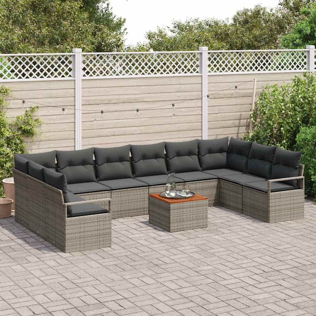 Garten-Sofa-Set mit Kissen 11 pcs Grau Poly Rattan