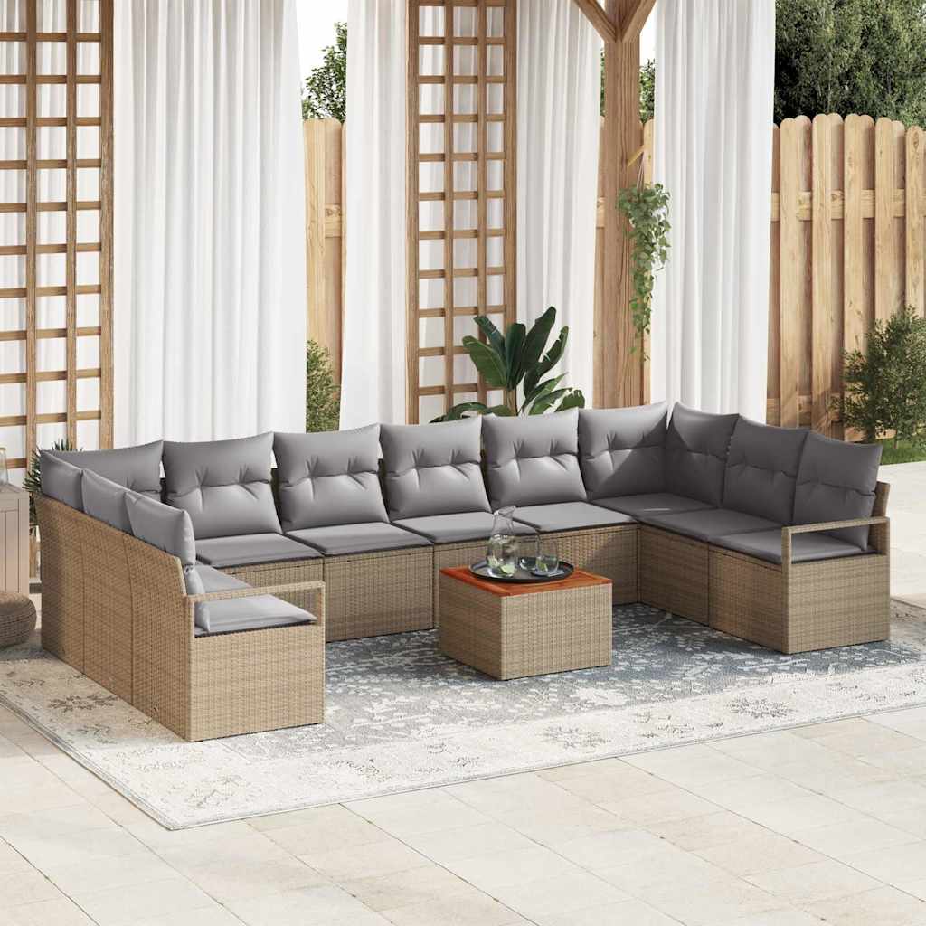 Garten-Sofa-Set mit Kissen 11 pcs Beige Poly Rattan