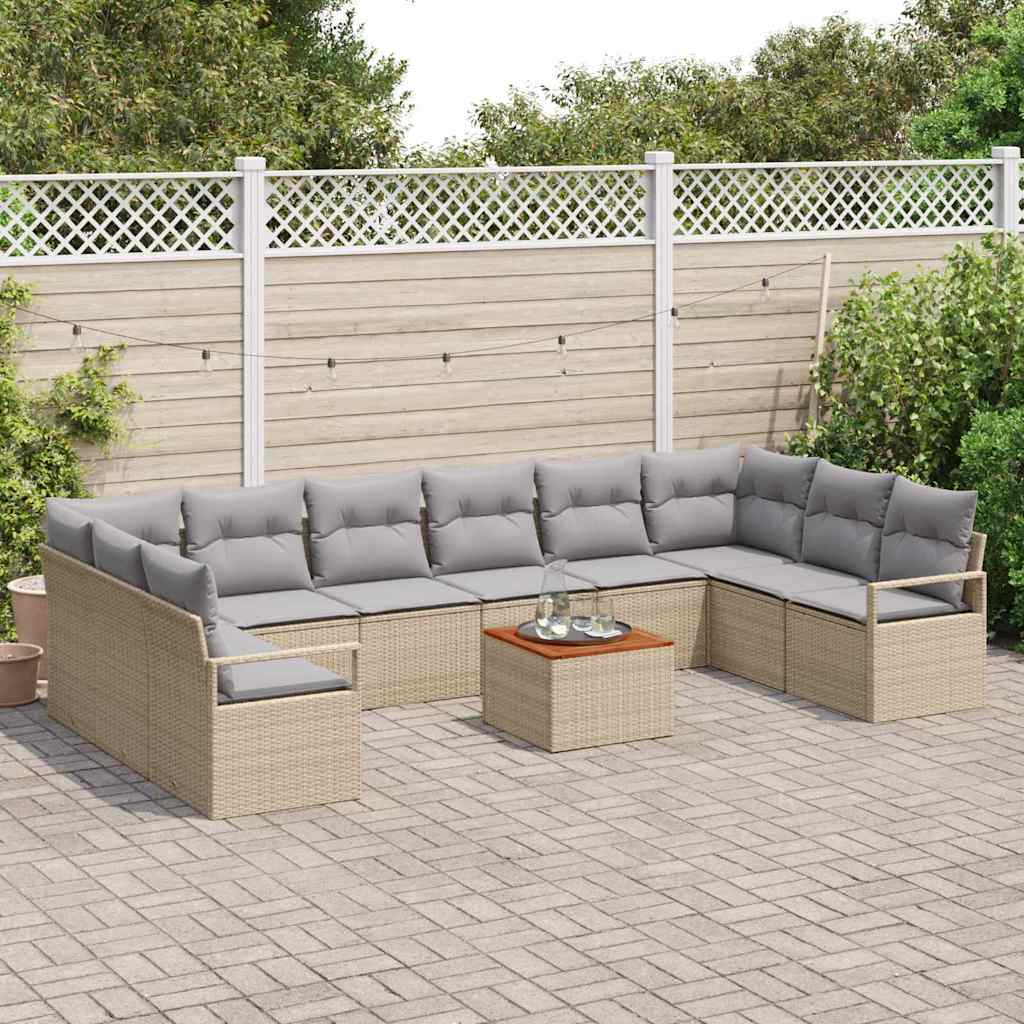 Garten-Sofa-Set mit Kissen 11 pcs Beige Poly Rattan