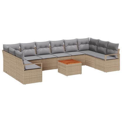 Garten-Sofa-Set mit Kissen 11 pcs Beige Poly Rattan