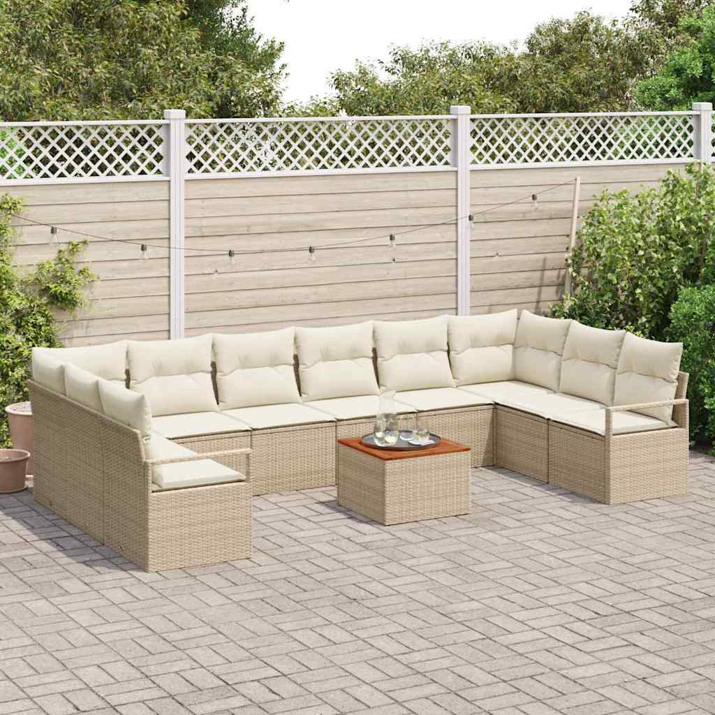 Garten-Sofa-Set mit Kissen 11 pcs Beige Poly Rattan