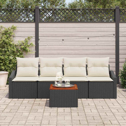 Garten-Sofa-Set mit Kissen 5 pcs Schwarz Poly Rattan