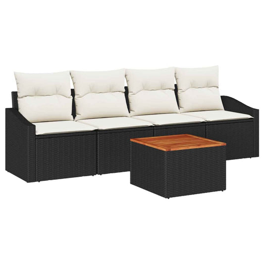 Garten-Sofa-Set mit Kissen 5 pcs Schwarz Poly Rattan