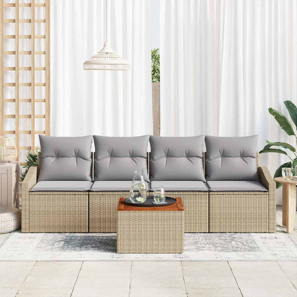 Garten-Sofa-Set mit Kissen 5 pcs Beige Poly Rattan