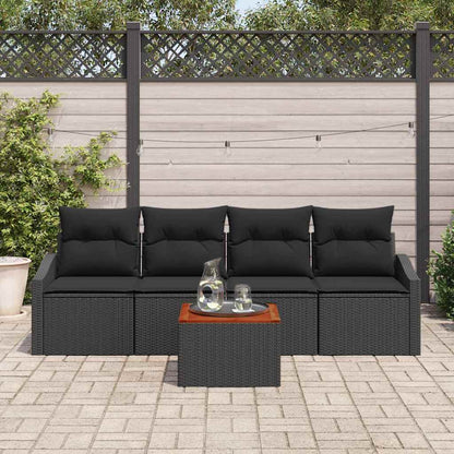 Garten-Sofa-Set mit Kissen 5 pcs Schwarz Poly Rattan