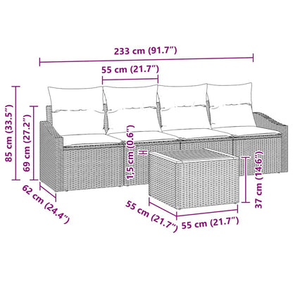 Garten-Sofa-Set mit Kissen 5 pcs Schwarz Poly Rattan