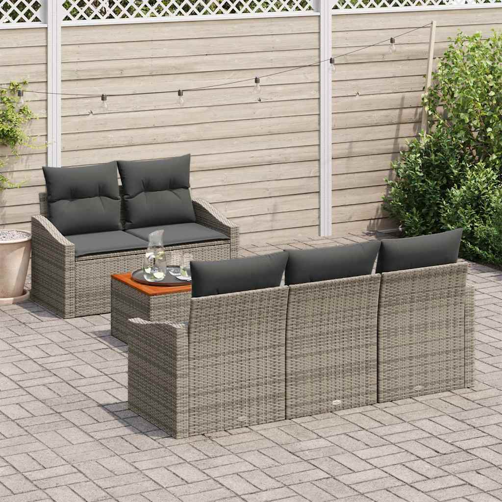 Garten-Sofa-Set mit Kissen 6 pcs Grau Poly Rattan