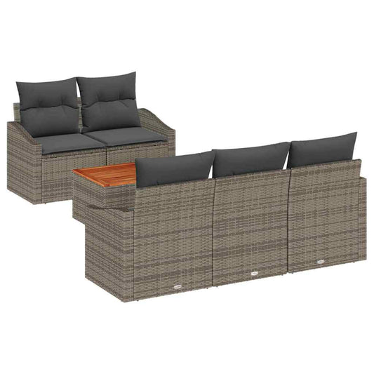 Garten-Sofa-Set mit Kissen 6 pcs Grau Poly Rattan