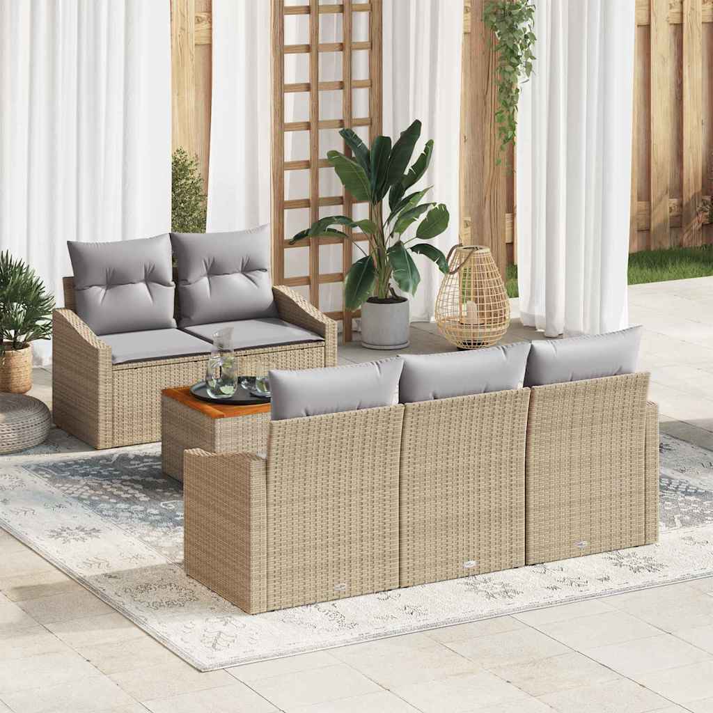 Garten-Sofa-Set mit Kissen 6 pcs Beige Poly Rattan