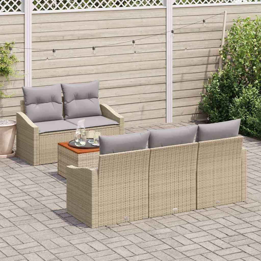 Garten-Sofa-Set mit Kissen 6 pcs Beige Poly Rattan