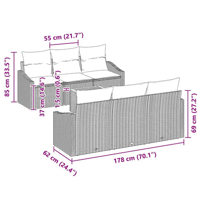 Garten-Sofa-Set mit Kissen 7 pcs Schwarz Poly Rattan