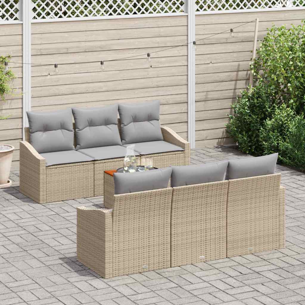 Garten-Sofa-Set mit Kissen 7 pcs Beige Poly Rattan