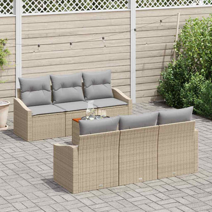 Garten-Sofa-Set mit Kissen 7 pcs Beige Poly Rattan