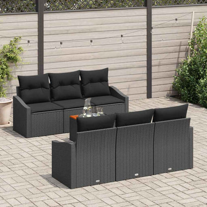 Garten-Sofa-Set mit Kissen 7 pcs Schwarz Poly Rattan