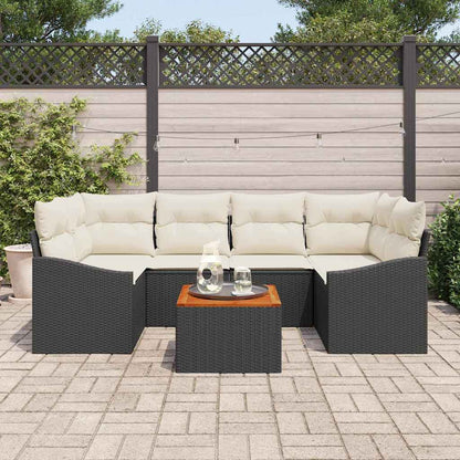 Garten-Sofa-Set mit Kissen 7 pcs Schwarz Poly Rattan