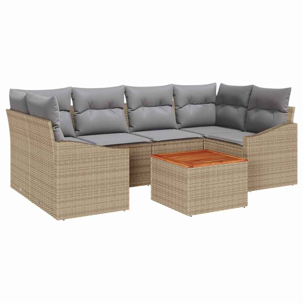 Garten-Sofa-Set mit Kissen 7 pcs Beige Poly Rattan