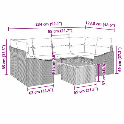Garten-Sofa-Set mit Kissen 7 pcs Schwarz Poly Rattan