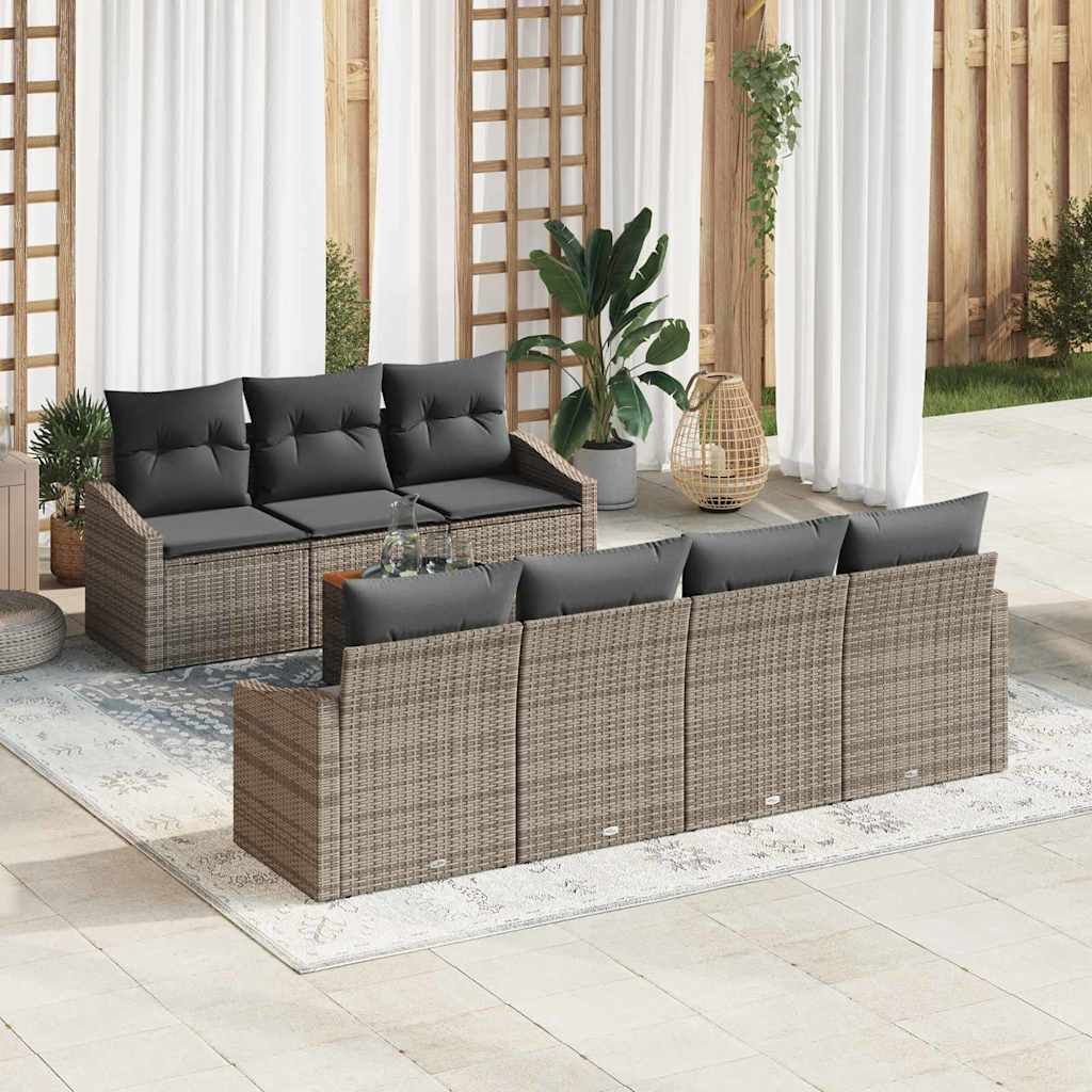 Garten-Sofa-Set mit Kissen 8 pcs Grau Poly Rattan