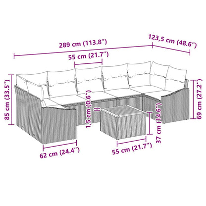 Garten-Sofa-Set mit Kissen 8 pcs Schwarz Poly Rattan