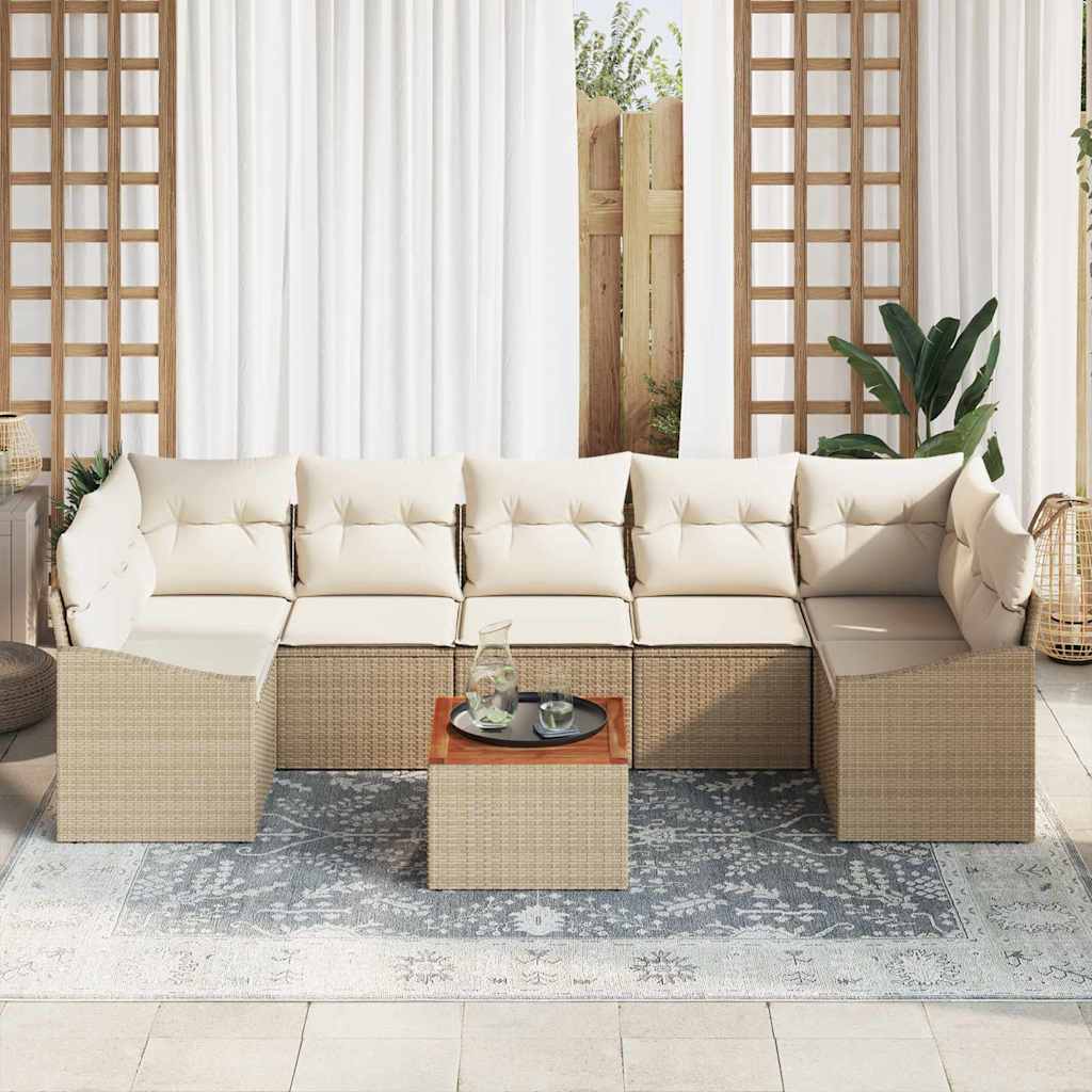 Garten-Sofa-Set mit Kissen 8 pcs Beige Poly Rattan
