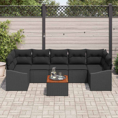 Garten-Sofa-Set mit Kissen 8 pcs Schwarz Poly Rattan