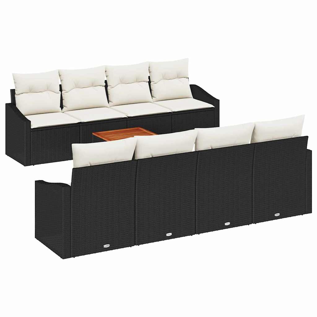 Garten-Sofa-Set mit Kissen 9 pcs Schwarz Poly Rattan
