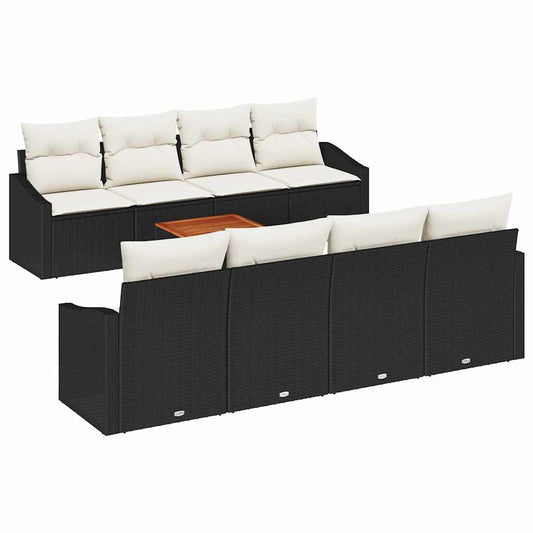 Garten-Sofa-Set mit Kissen 9 pcs Schwarz Poly Rattan