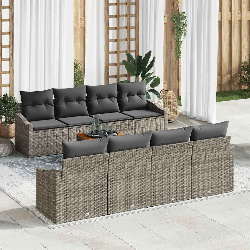 Garten-Sofa-Set mit Kissen 9 pcs Grau Poly Rattan
