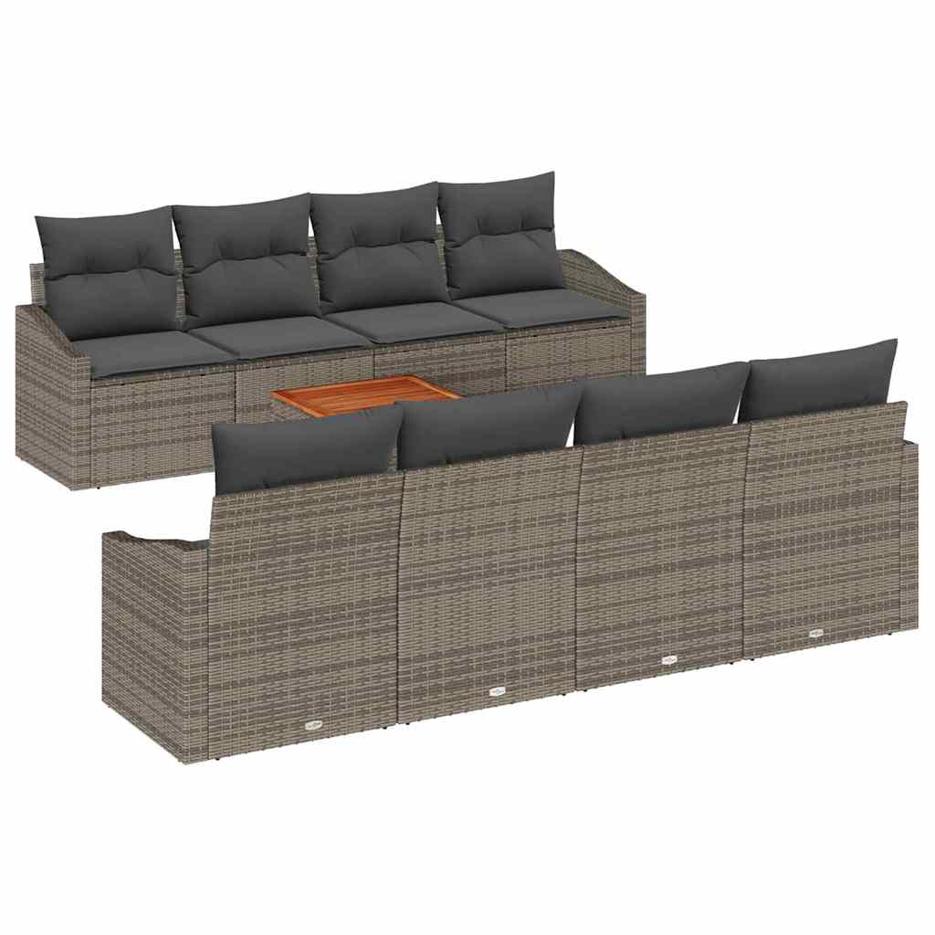 Garten-Sofa-Set mit Kissen 9 pcs Grau Poly Rattan