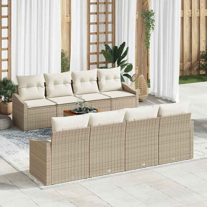 Garten-Sofa-Set mit Kissen 9 pcs Beige Poly Rattan