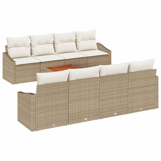 Garten-Sofa-Set mit Kissen 9 pcs Beige Poly Rattan