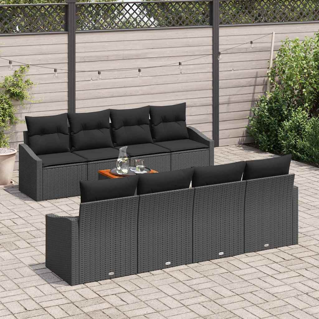Garten-Sofa-Set mit Kissen 9 pcs Schwarz Poly Rattan