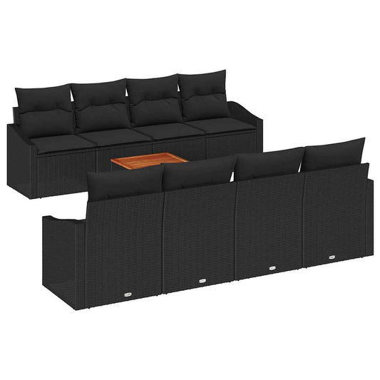 Garten-Sofa-Set mit Kissen 9 pcs Schwarz Poly Rattan