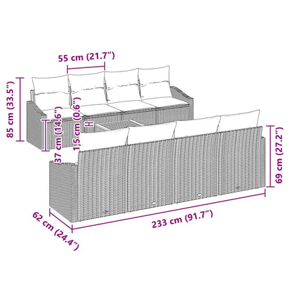Garten-Sofa-Set mit Kissen 9 pcs Schwarz Poly Rattan