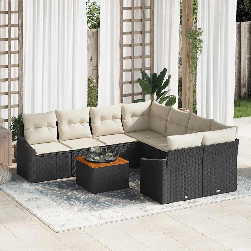 Garten-Sofa-Set mit Kissen 9 pcs Schwarz Poly Rattan