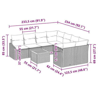 Garten-Sofa-Set mit Kissen 9 pcs Schwarz Poly Rattan