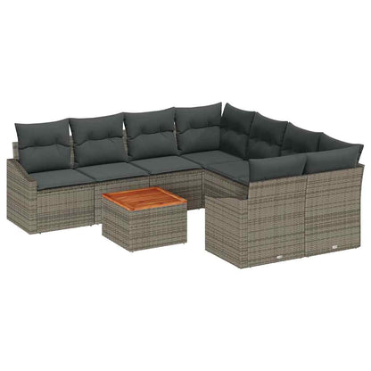 Garten-Sofa-Set mit Kissen 9 pcs Grau Poly Rattan