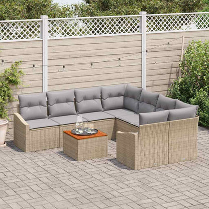 Garten-Sofa-Set mit Kissen 9 pcs Beige Poly Rattan