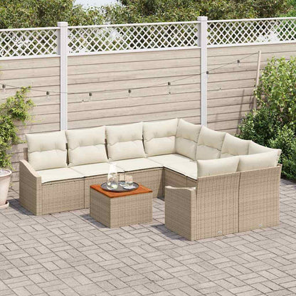 Garten-Sofa-Set mit Kissen 9 pcs Beige Poly Rattan