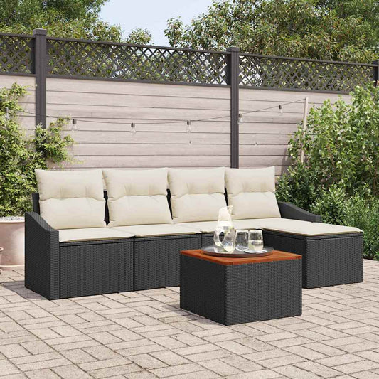 Garten-Sofa-Set mit Kissen 6 pcs Schwarz Poly Rattan