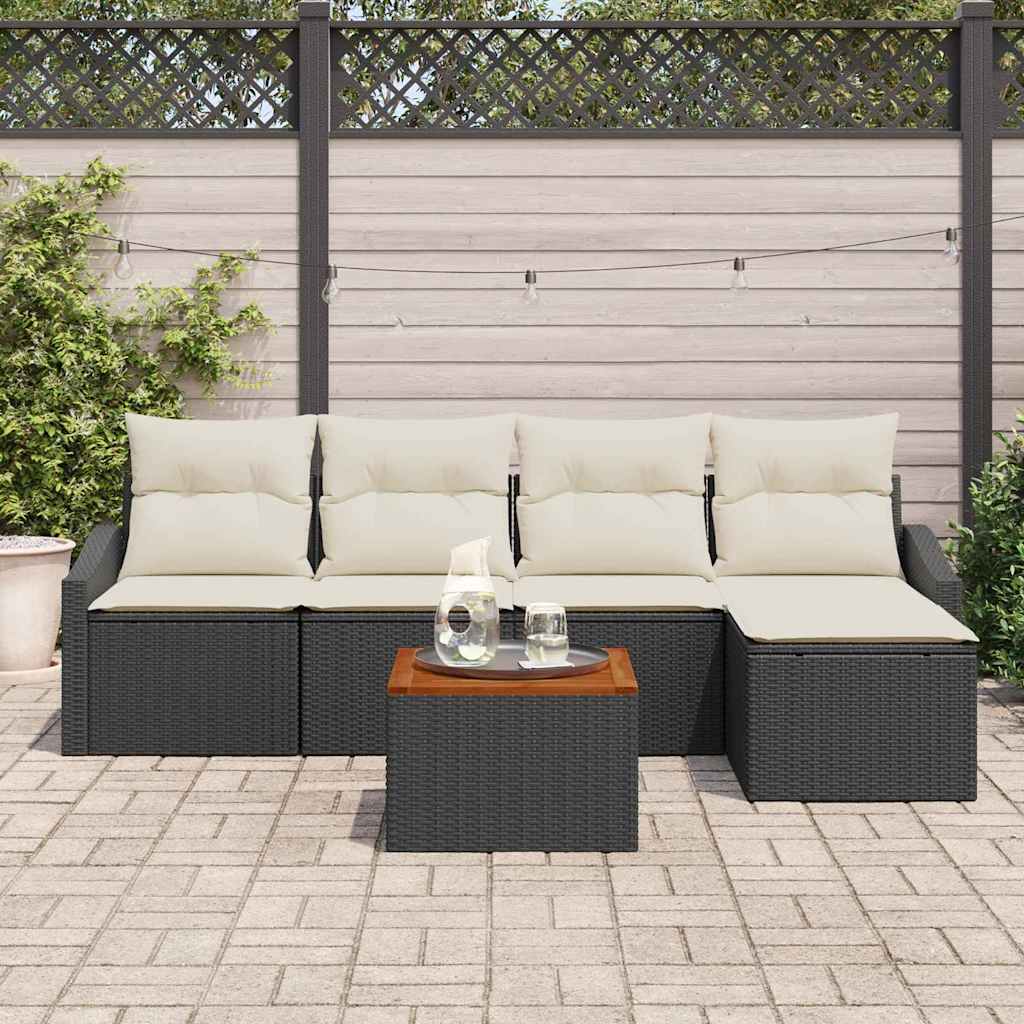 Garten-Sofa-Set mit Kissen 6 pcs Schwarz Poly Rattan